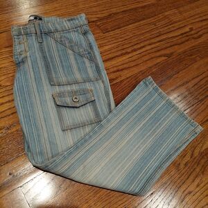 Rave R4R Size 7 Juniors Stylish Blue Striped Skinny Capri Jeans